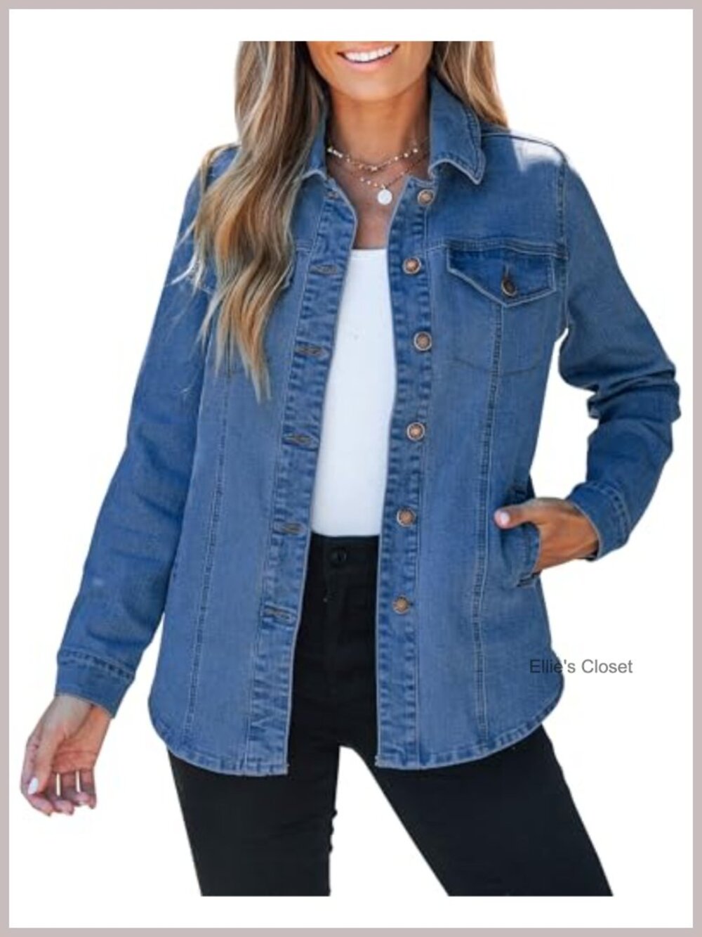 Oversized Denim Shacket for Women, Long Sleeve Button Up with Pockets, 71%